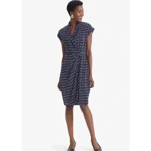 MM. LaFleur Jasmine Short Sleeve Faux Wrap Dress Dark Iris Blue Swipe Print 6